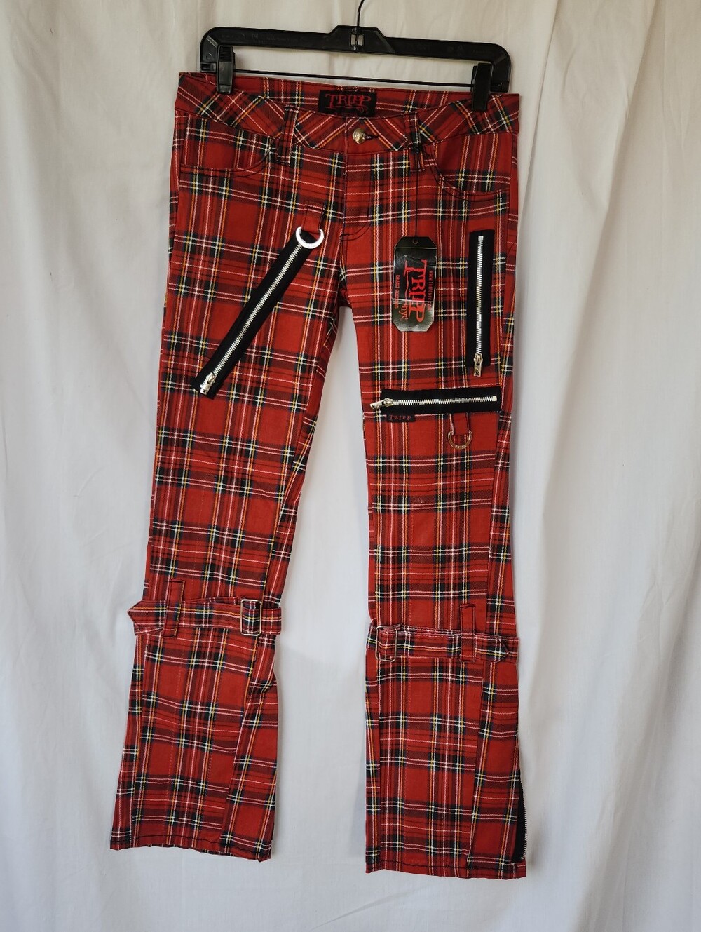 Tripp NYC Red Plaid Low Rise Straight Leg Zippers Daang Goodman Pants 28/7 New